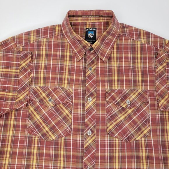 Kuhl Shirt Mens M Red Plaid Suncel Button Up Short Sleeve Hiking Camp Outdoors - Picture 1 of 8